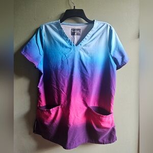 Butter Soft Stretch Blue To Purple To Pink Ombre Scrub Top
